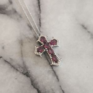New Jeweled Cross Purple Silver Necklace